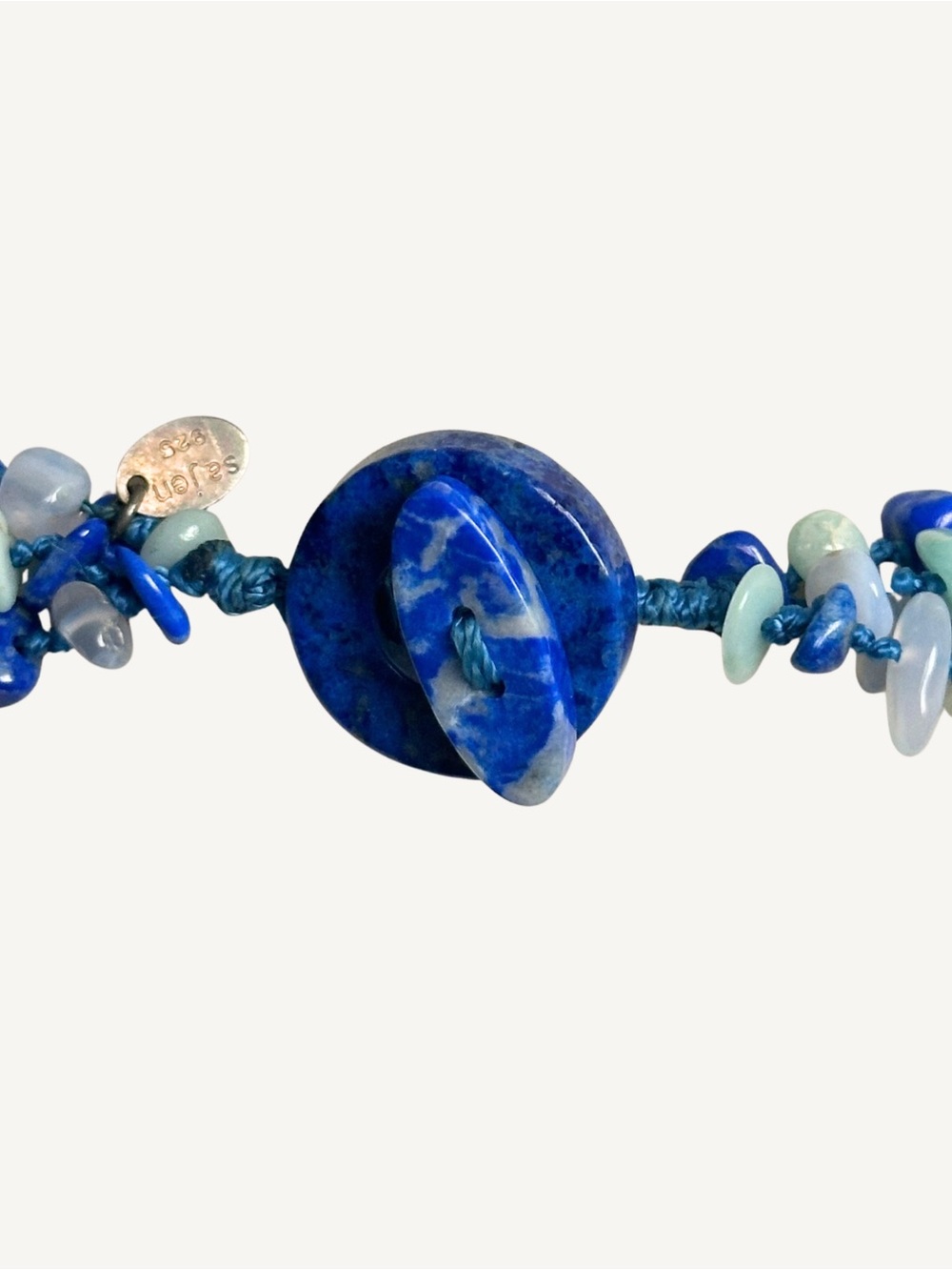Sajen 925 Lapis Lazuli Chalcedony 4 Strand Hand Knotted Necklace 21.5 Inch - Picture 5 of 7